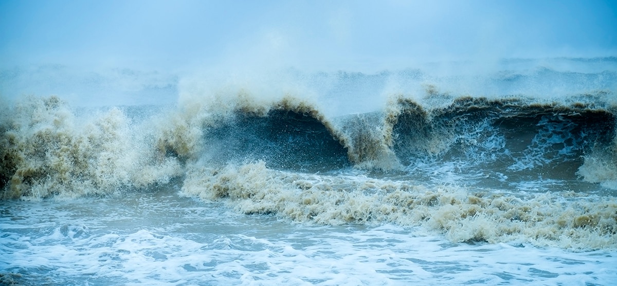 Strong waves on a beach during a storm